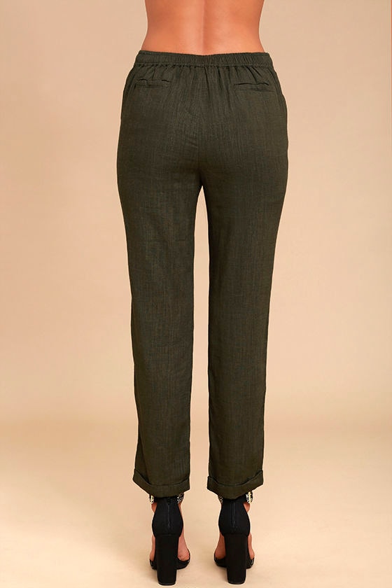 Cool Olive Green Pants - Casual Pants - Drawstring Pants - $49.00