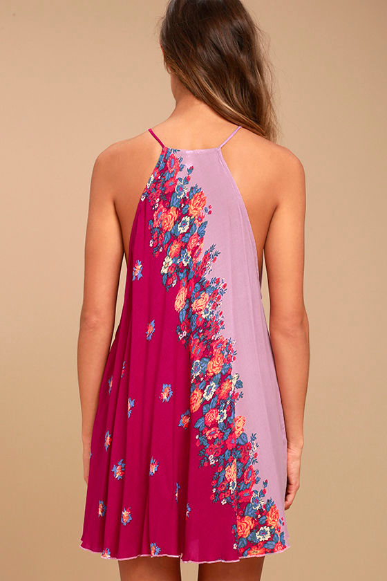 Free People It's a Cinch Dress - Magenta Floral Print Dress - Belted Dress - Sundress - $88.00