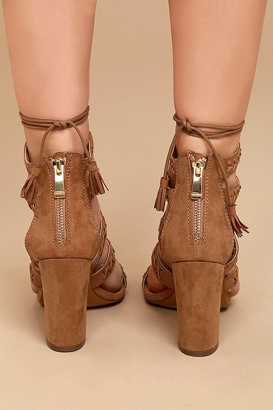 tan leather high heel shoes