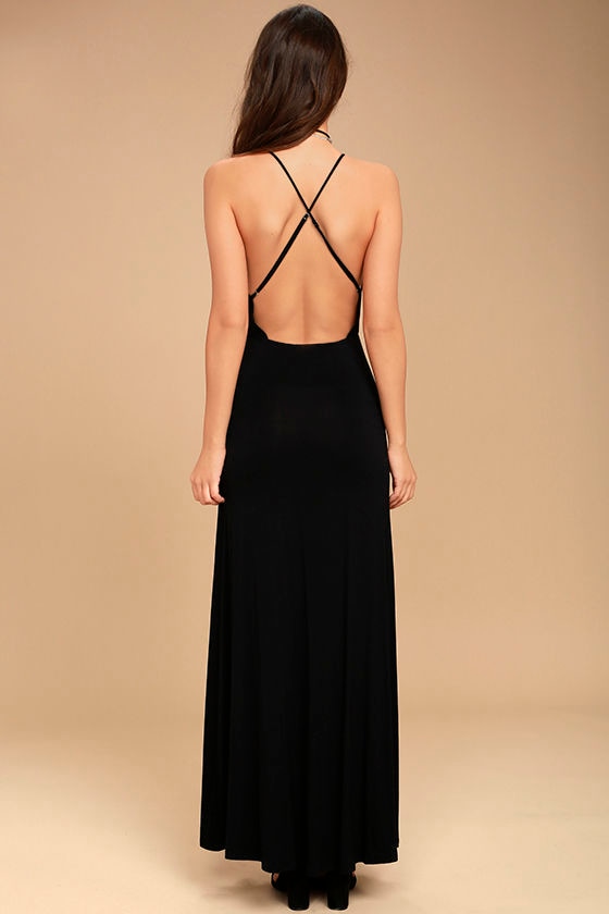 black backless maxi dress