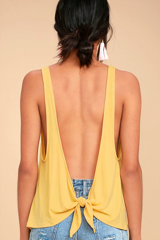 Cool Yellow Tank Top Cropped Tank Top Tying Tank Top 27.00