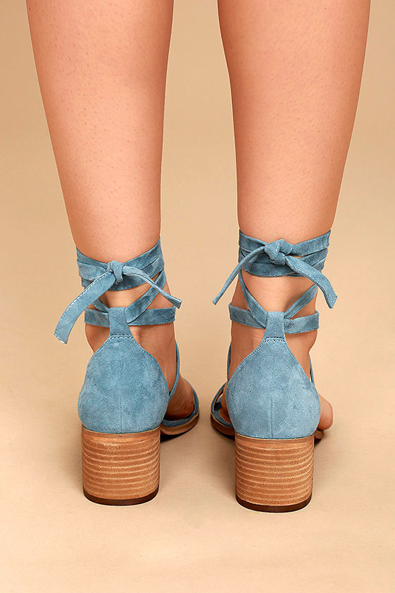 blue suede sandals heels