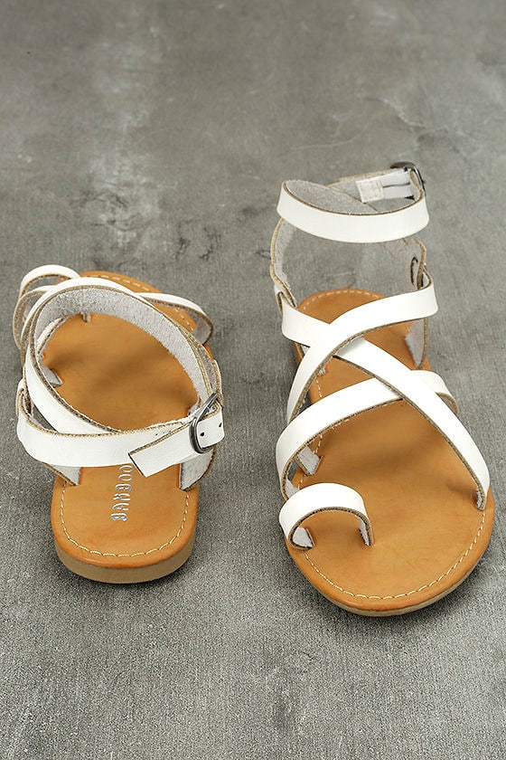 flat white ankle strap sandals
