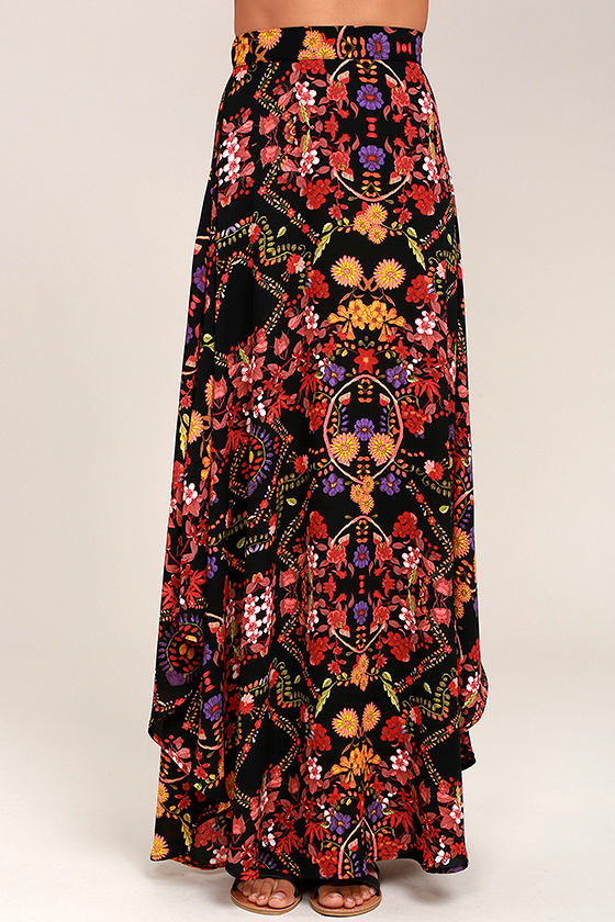 Lovely Black Skirt - Floral Print Skirt - Maxi Skirt - $48.00