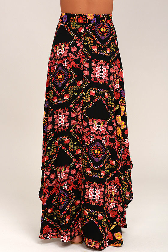 Lovely Black Skirt - Floral Print Skirt - Maxi Skirt - $48.00