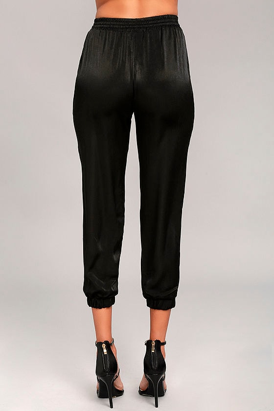 black satin joggers outfit