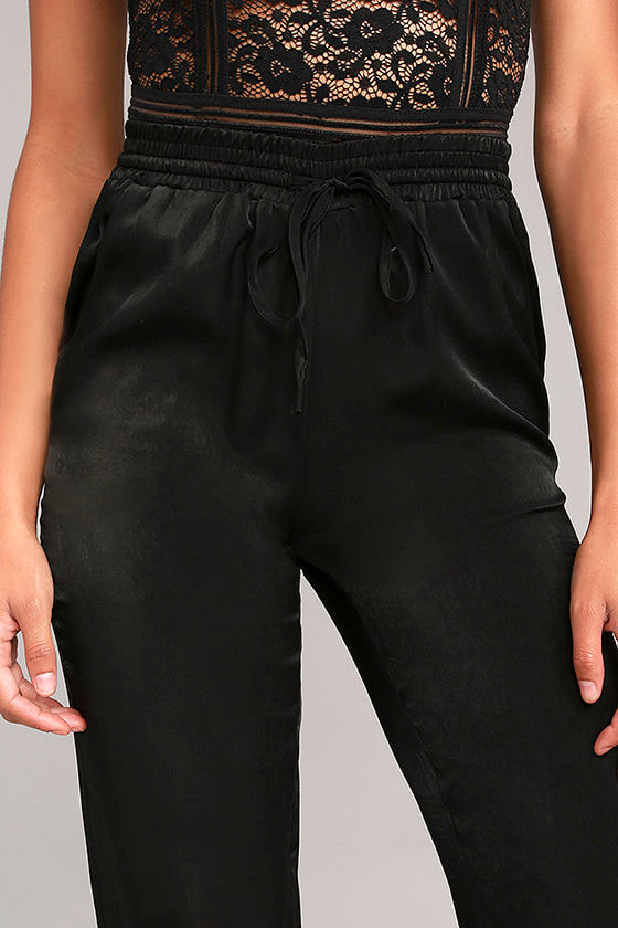 black satin joggers outfit