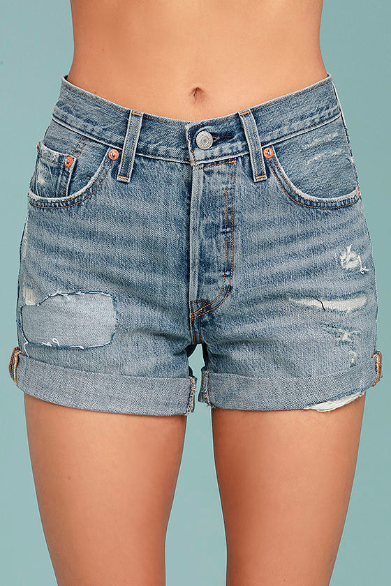 Levi's 501 Long Shorts - Distressed Denim Shorts