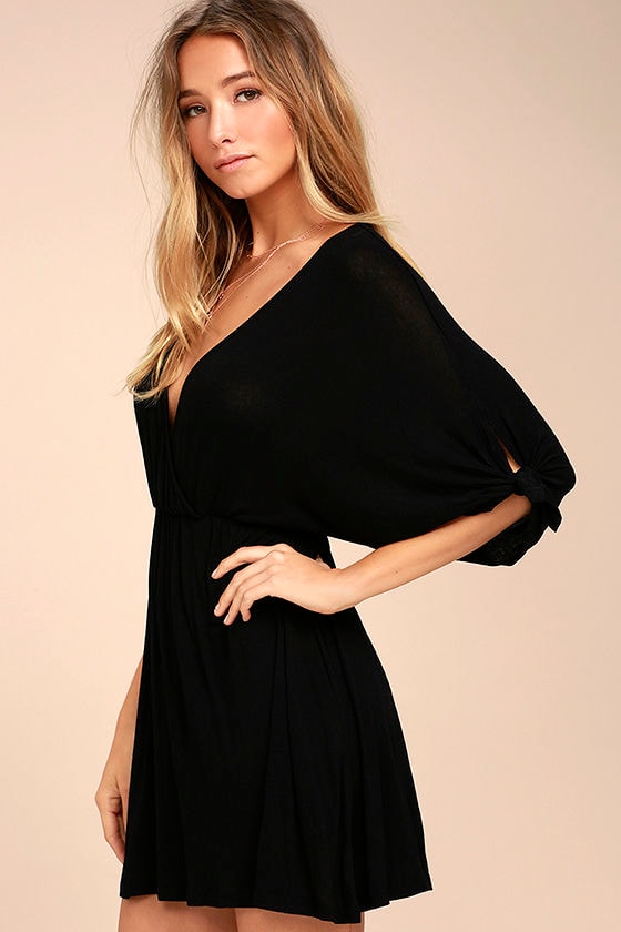 Cute Black Dress - Kimono Dress - Skater Dress - $46.00