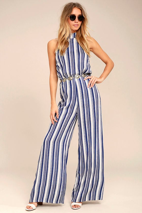 blue and white jumpsuit