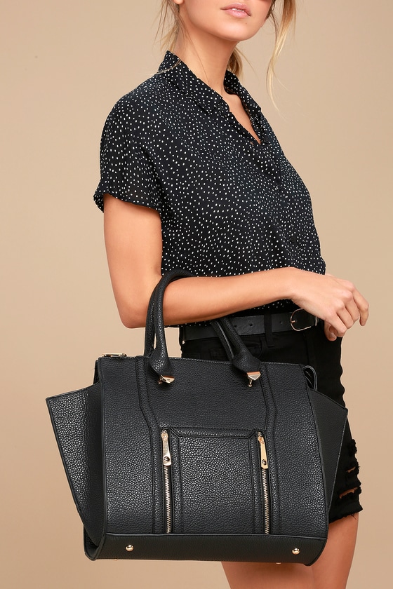 Chic Black Handbag - Winged Handbag - Vegan Leather Handbag - $40.00