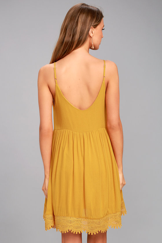 Fun Mustard Yellow Dress Babydoll Dress Lace Dress