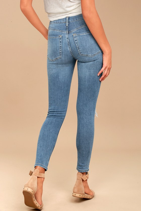 Free People High Rise Jeans - Light Washed Distressed Jeans