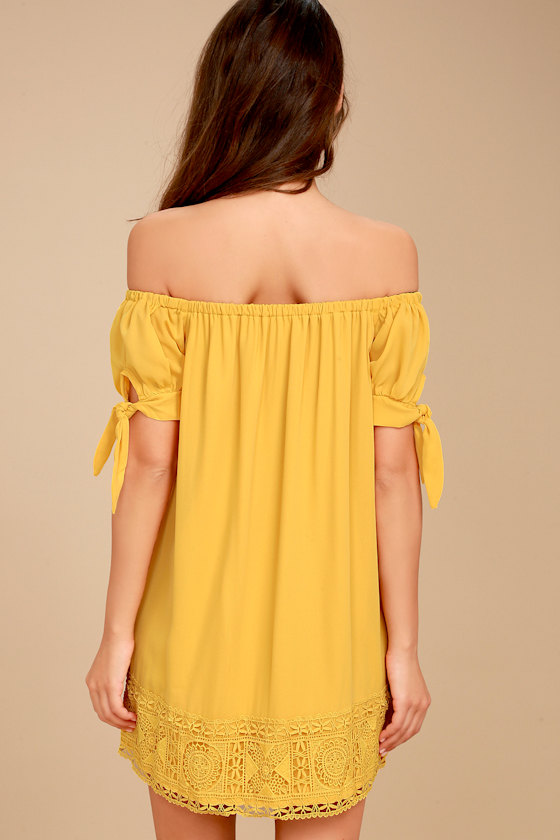 Cute Mustard Yellow Dress OfftheShoulder Dress
