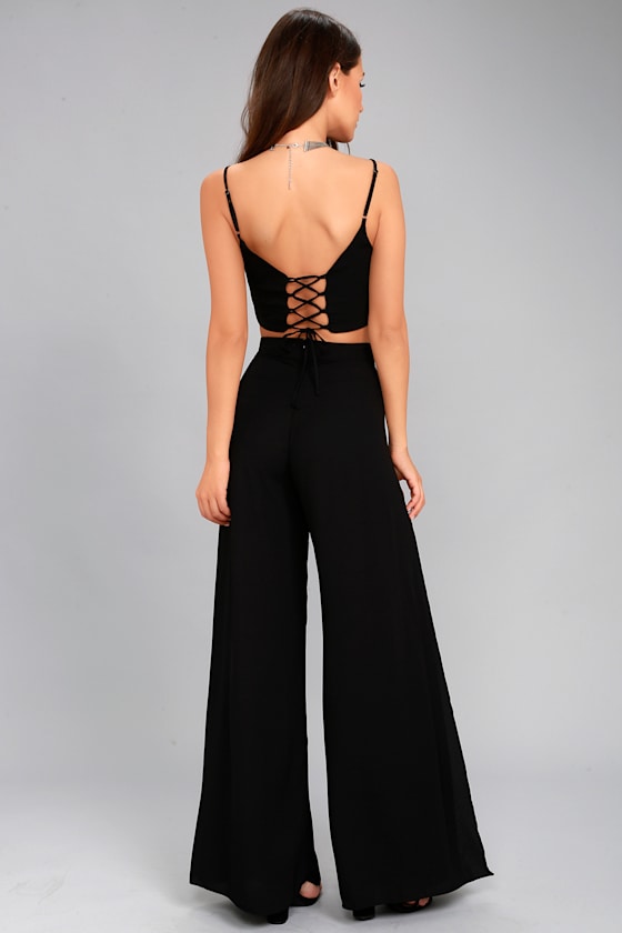 Chic Black Jumpsuit TwoPiece Jumpsuit LaceUp Jumpsuit