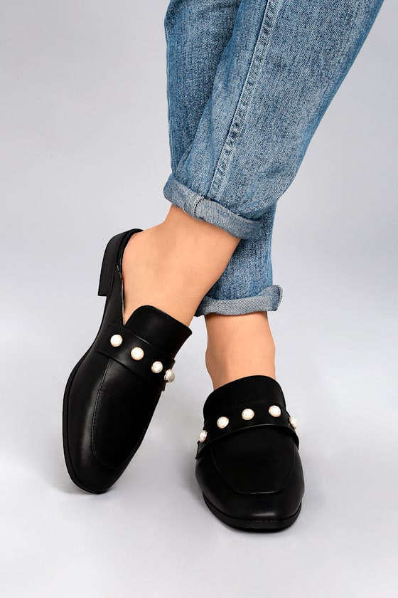 black loafer slides