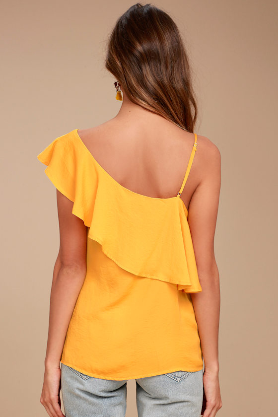Cute Yellow Top One Shoulder Top Satin Top
