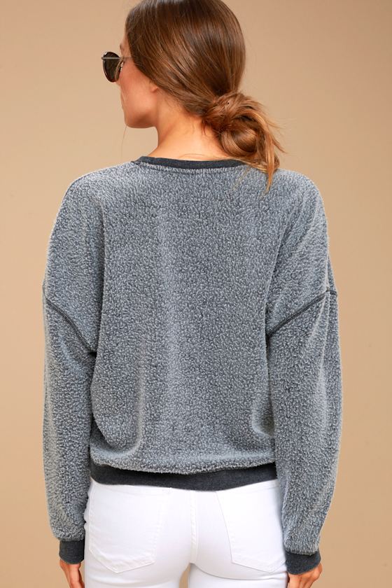 Charcoal Grey Sweatshirt Fuzzy Sweatshirt Fleece Sweater