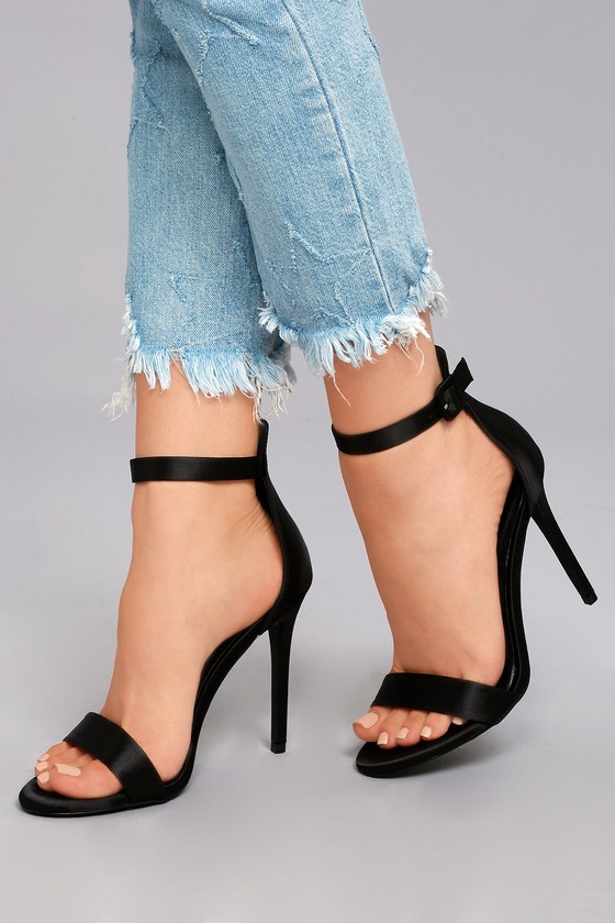 Sexy Ankle Strap Heels - Black Heels - Satin Heels