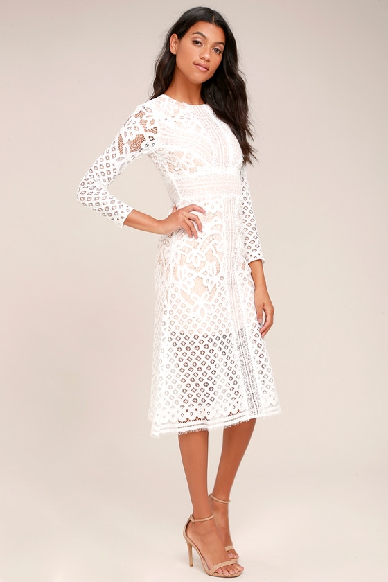 Keepsake Bridges Dress - White Lace Dress - Midi Dress