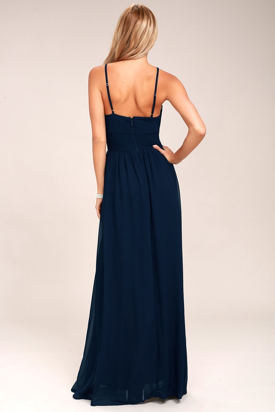 Stunning Maxi Dress - Navy Blue Dress - Lace Insert Dress