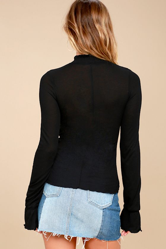Download Free People Out of Sight -Black Long Sleeve Mock Neck Top