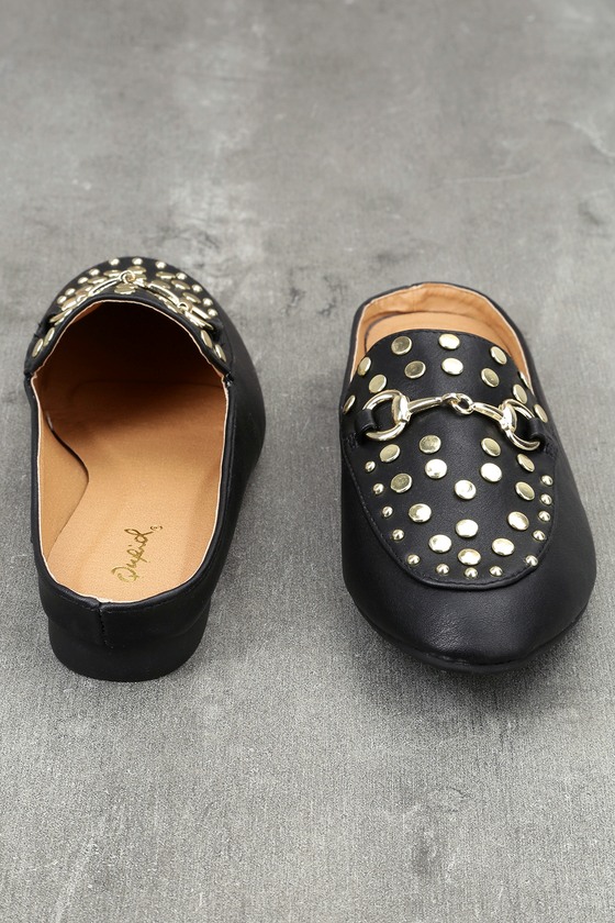 studded black loafers womens