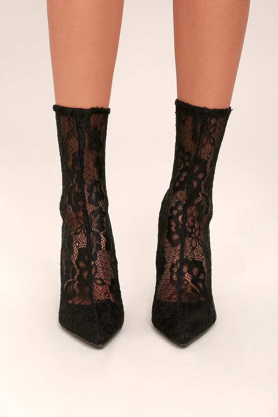 Sexy Lace Boots - Lace Sock Boots - Black Boots - Sock Boots