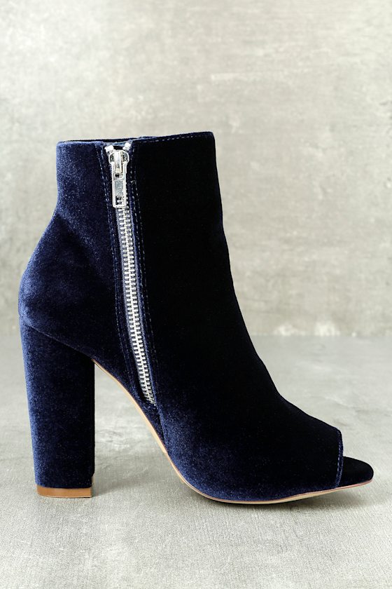 Stunning Velvet Booties Peep Toe Booties Blue Booties