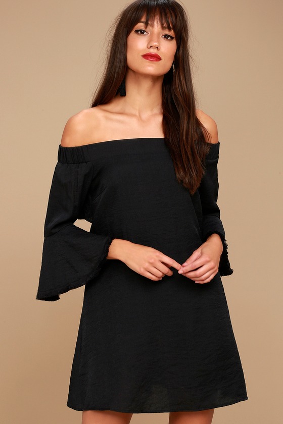 Black Dress - Off-the-Shoulder Dress - Back Cutout Dress