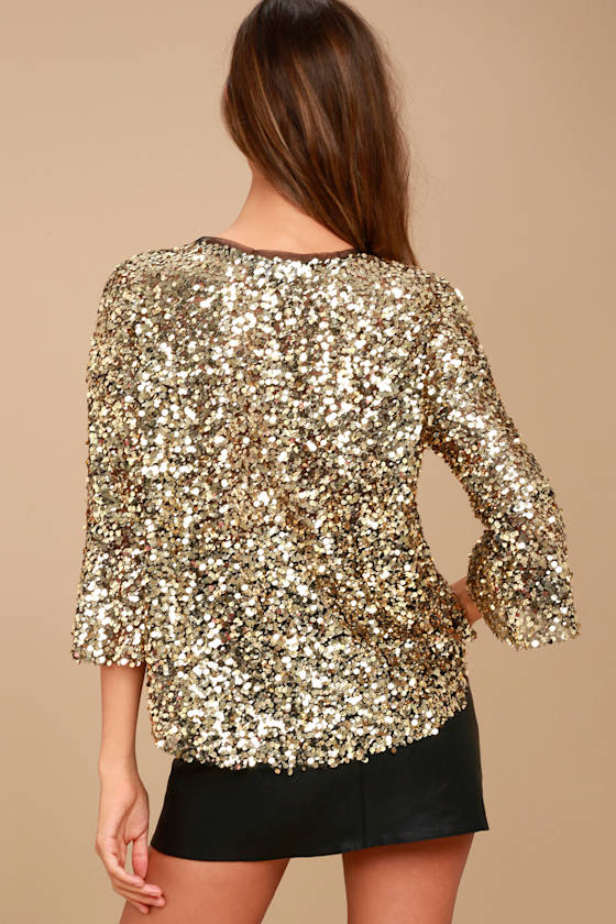 Amazon Plus Size Gold Sequin Top Fish Net Top Floerns Women's Plus