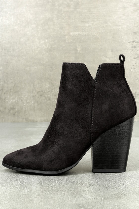 black suede high heel booties