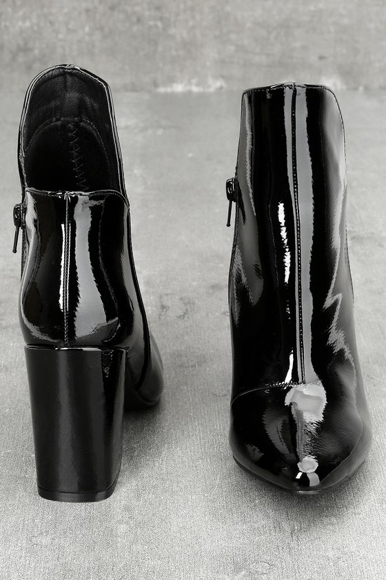 pointed toe patent leather booties