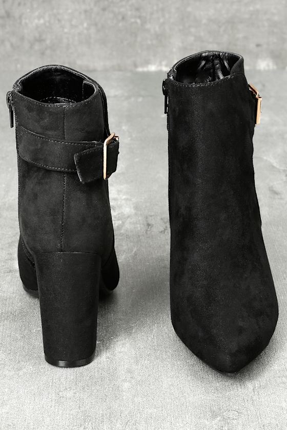 Chic Black Booties Ankle Strap Booties Block Heel Boots