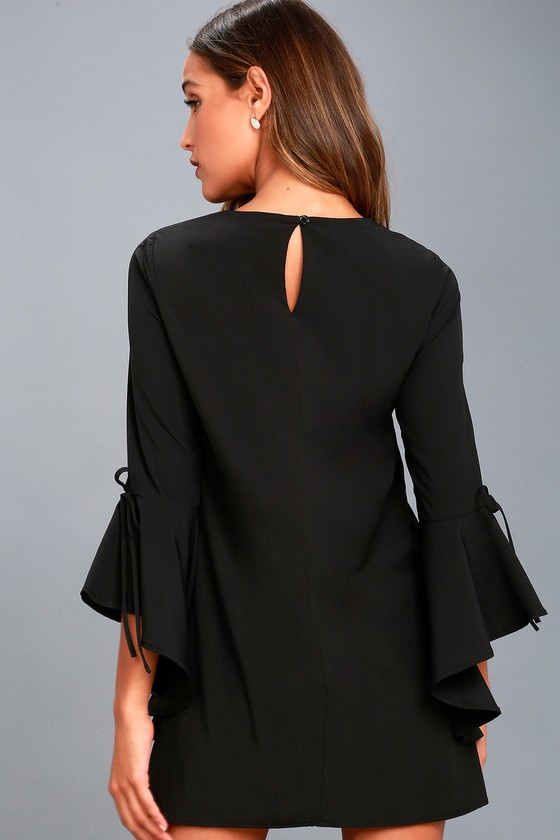 Chic Black Dress - Flounce Sleeve Dress - Shift Dress