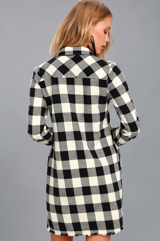plaid shirt dress black and white