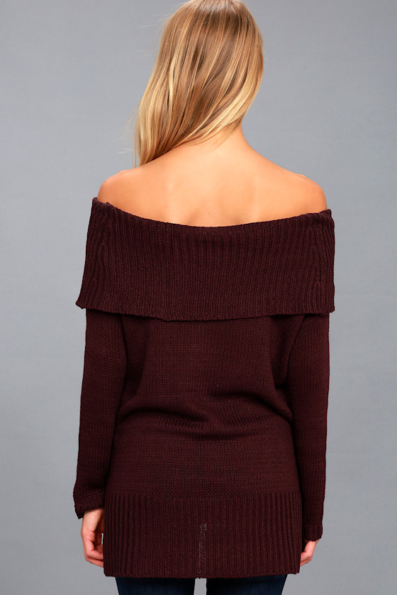 RD Style Plum Purple Sweater - Off-the-Shoulder Sweater