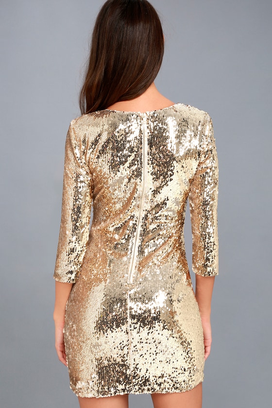 Stunning Sequins Dress - Light Gold Dress - Bodycon Dress