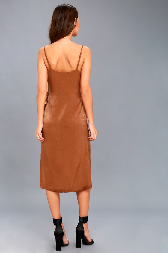brown satin outfit