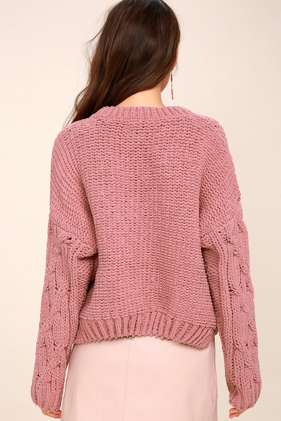 J.O.A. Pink Cable Knit Sweater Cable Knit Chenille Sweater