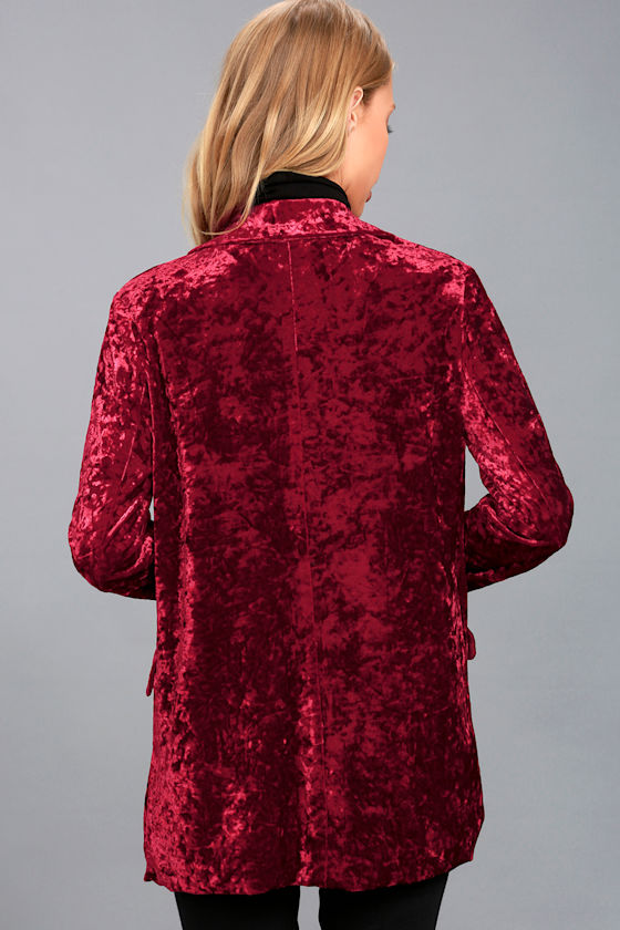 Fun Wine Red Blazer Crushed Velvet Blazer