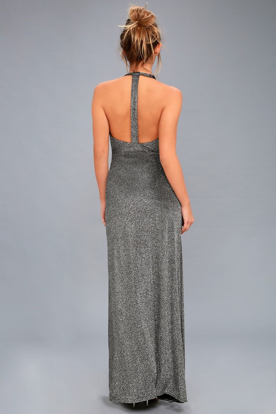 black and silver wrap dress