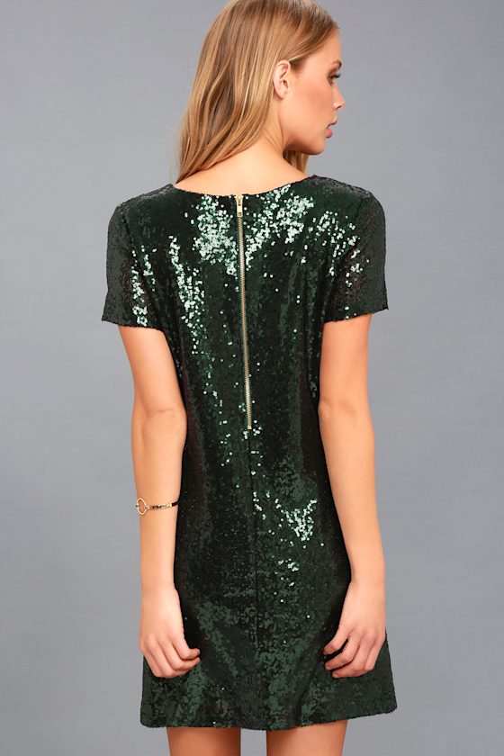 Stunning Dark Green Sequin Dress Sequin Sheath Dress