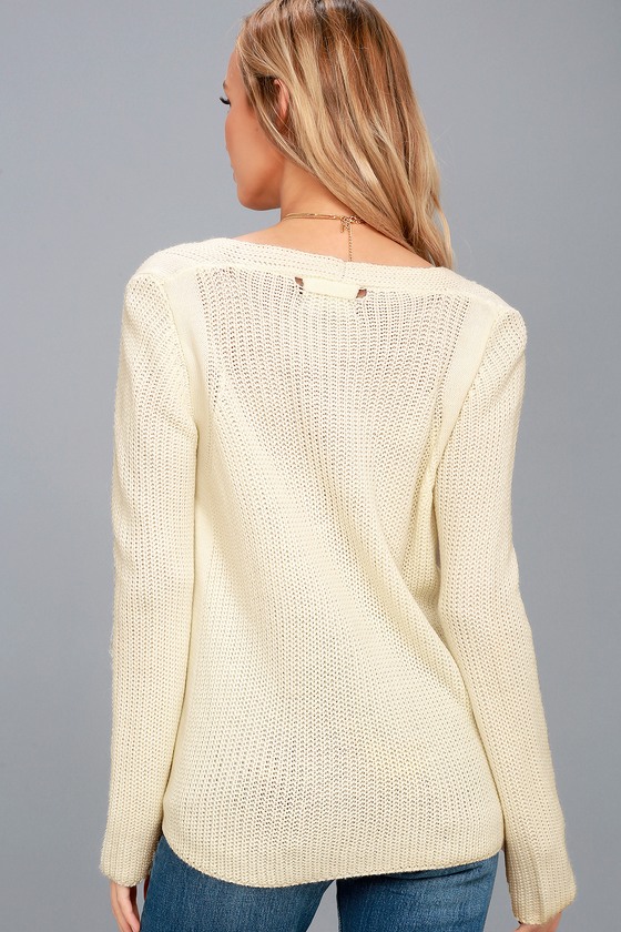 Cute Cream Knit Sweater - V-Neck Sweater - Blush Sweater