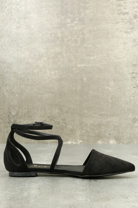 black suede pointed flats