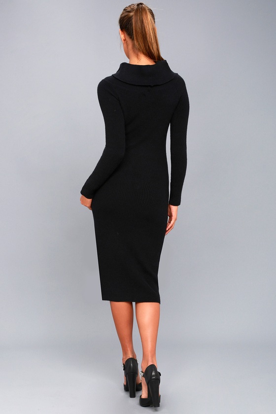 black sweater dress off the shoulder