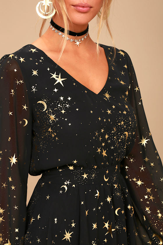 Stunning Star Print Dress Long Sleeve Dress Skater Dress