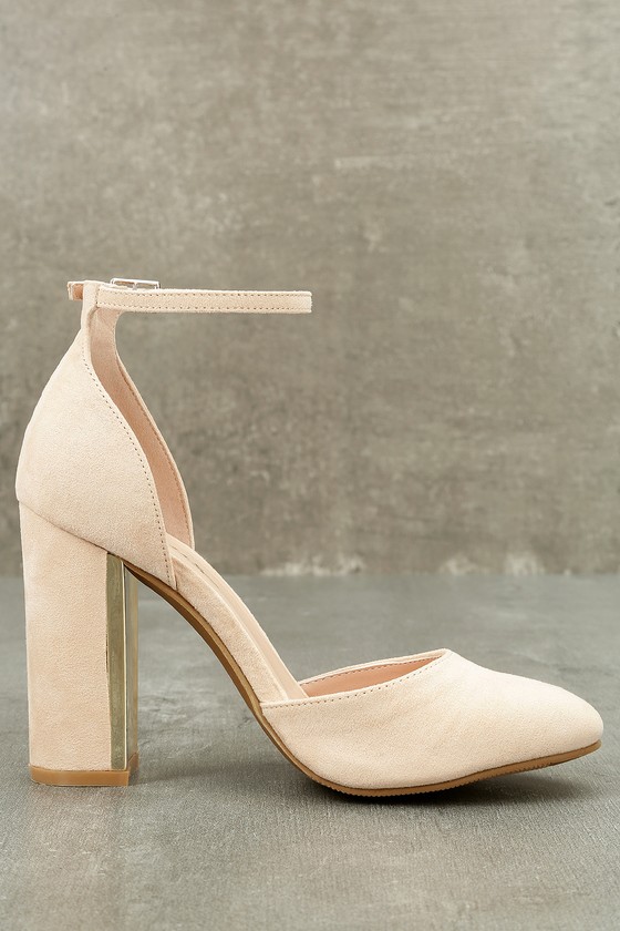 laura light nude suede ankle strap heels