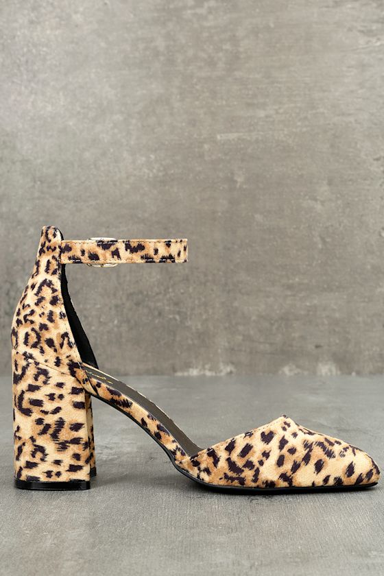 Trendy Leopard Print Heels Ankle Strap Heels Block Heels