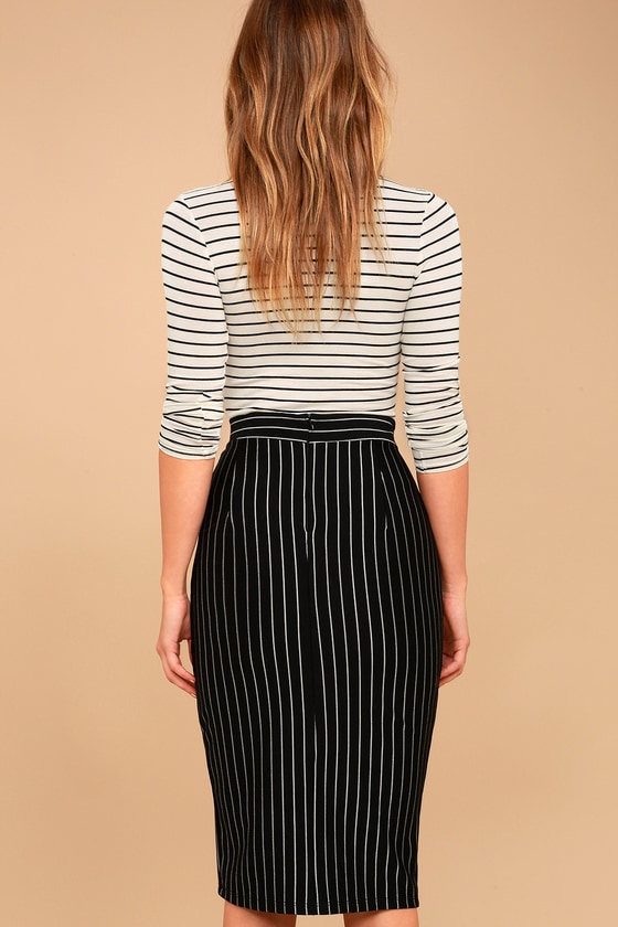 Chic Black Pinstripe Skirt - Pencil Skirt - Midi Skirt